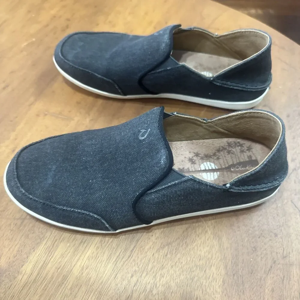 Olukai Walalua Canvas Men’s W9 Blac Slip-On Comfort Walking Casual Loafers Shoes
